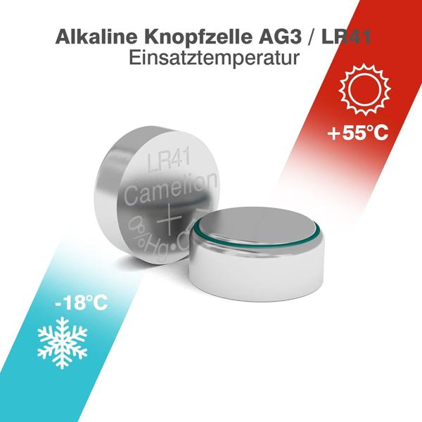 10 Alkaline-Knopfzellen LR41/AG 3/LR736 - Quecksilber-frei, vielseitig für Uhren, Taschenrechner, Hörgeräte - 1.5V, Ø 7.9x3.6mm, 28 mAh