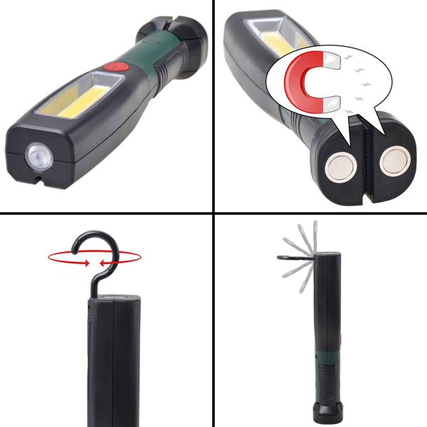 2in1 LED Arbeitslampe - Mobile Lichtquelle für Haushalt, Garten, Auto - Magnetfuss, 360° Haken, 250 Lumen COB, 50 Lumen SMD - IP20