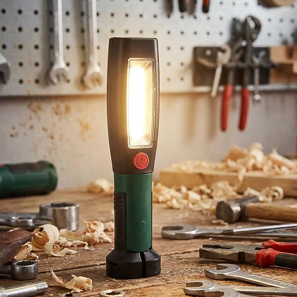 2in1 LED Arbeitslampe - Mobile Lichtquelle für Haushalt, Garten, Auto - Magnetfuss, 360° Haken, 250 Lumen COB, 50 Lumen SMD - IP20