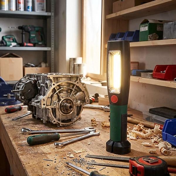 2er-Set LED Arbeitslampe 2in1 - Magnetfuss & 360° drehbarer Haken - 250 Lumen Arbeitslicht - 50 Lumen Taschenlampe - IP20 Schutzklasse