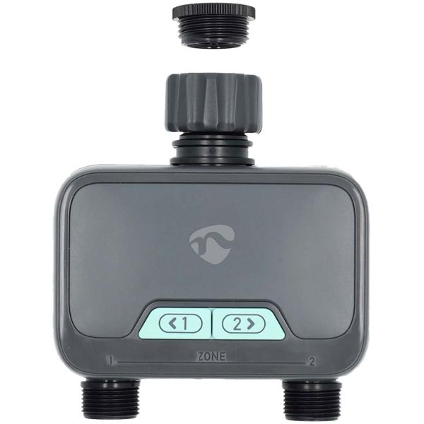 Smarter 2-Wege-Wasserverteiler mit Timer-per App & manuell steuerbar, anthrazit-grau, intelligentes Bewässerungssystem für optimale Gartenbewässerung