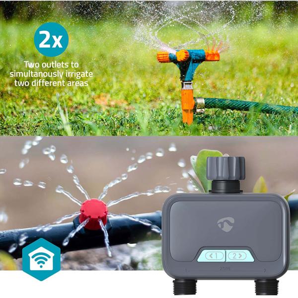 Smarter 2-Wege-Wasserverteiler mit Timer-per App & manuell steuerbar, anthrazit-grau, intelligentes Bewässerungssystem für optimale Gartenbewässerung