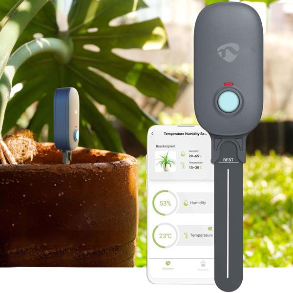 Bluetooth Boden-Feuchtigkeitsmessgerät - App-Steuerung für Android/iOS - misst Temperatur & Feuchtigkeit - IP55 In/Outdoor - verhindert Staunässe