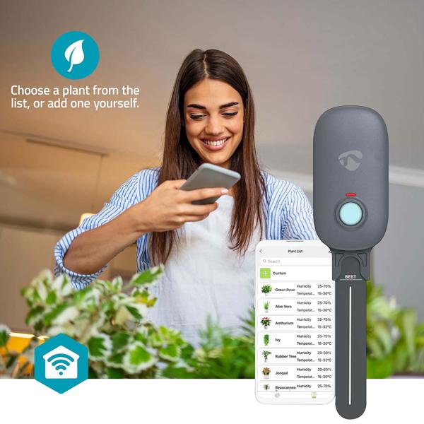 Bluetooth Boden-Feuchtigkeitsmessgerät - App-Steuerung für Android/iOS - misst Temperatur & Feuchtigkeit - IP55 In/Outdoor - verhindert Staunässe
