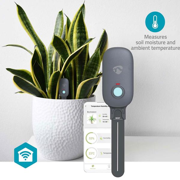 Bluetooth Boden-Feuchtigkeitsmessgerät - App-Steuerung für Android/iOS - misst Temperatur & Feuchtigkeit - IP55 In/Outdoor - verhindert Staunässe