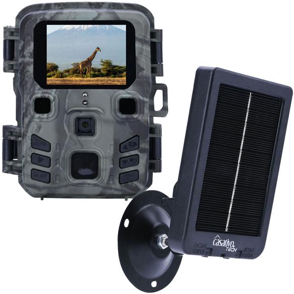 Kompakte Wildkamera, Full HD, PIR Bewegungssensor, Nachtsicht mit IR LEDs, IPX5, 180g leicht, Farbdisplay, inkl. Solar Panel