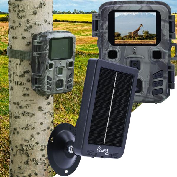 Kompakte Wildkamera, Full HD, PIR Bewegungssensor, Nachtsicht mit IR LEDs, IPX5, 180g leicht, Farbdisplay, inkl. Solar Panel