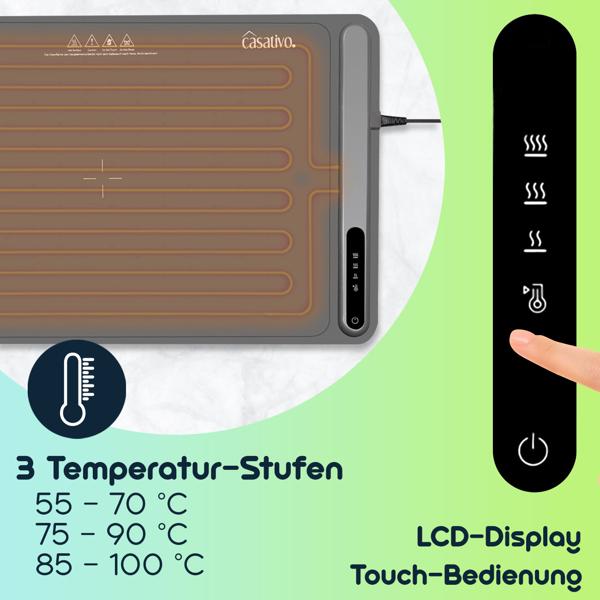 4er-Set Professionelle Silikon-Warmhalteplatte (250W): Elektrische Heizmatte (61x40cm) rollbar,  55-100°C einstellbar, flexibles Warmhalten von Speisen