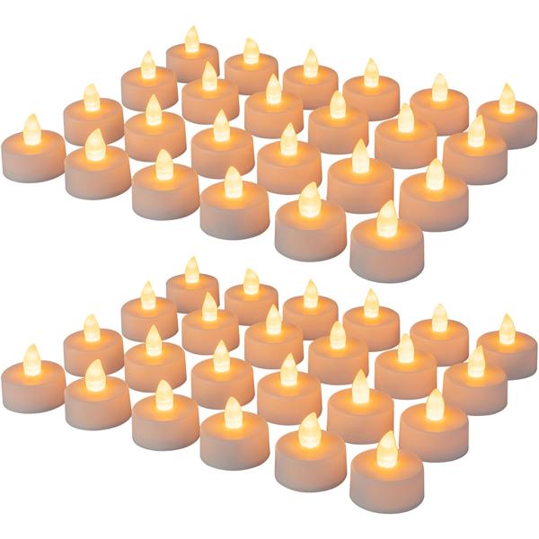 Stimmungsvolle LED-Teelichter (48er-Set) inkl. Batterien (CR2032) : Flackerndes Licht, Batteriebetrieb, für gemütliche Abende & stimmungsvolle Atmosphäre