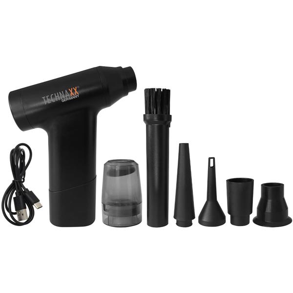 Gründliches Akku Staubgebläse (6,5 kPa, schwarz) mit Saugfunktion & 5 Düsen – für Staub, Krümel, Haare – Tiefenreinigung für jeden Bedarf