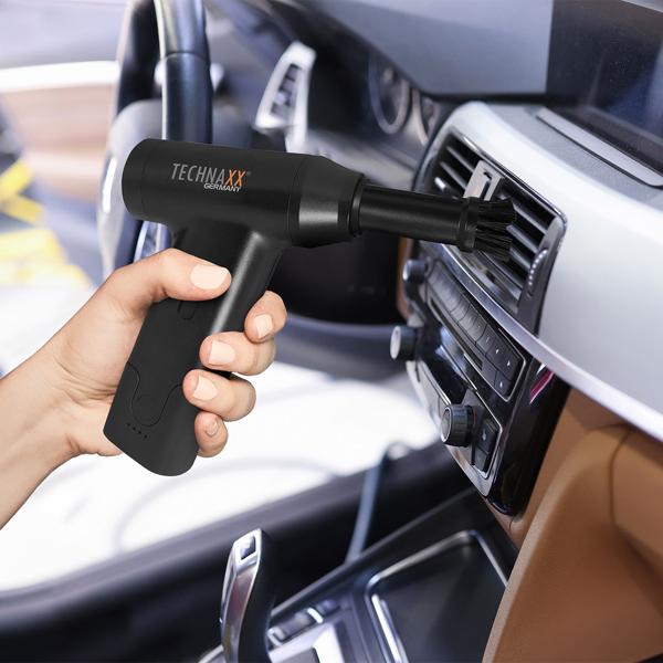 Gründliches Akku Staubgebläse (6,5 kPa, schwarz) mit Saugfunktion & 5 Düsen – für Staub, Krümel, Haare – Tiefenreinigung für jeden Bedarf