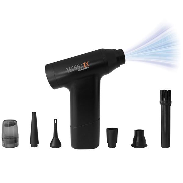 Gründliches Akku Staubgebläse (6,5 kPa, schwarz) mit Saugfunktion & 5 Düsen – für Staub, Krümel, Haare – Tiefenreinigung für jeden Bedarf