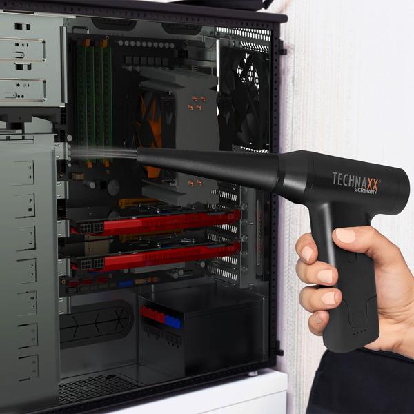 Gründliches Akku Staubgebläse (6,5 kPa, schwarz) mit Saugfunktion & 5 Düsen – für Staub, Krümel, Haare – Tiefenreinigung für jeden Bedarf