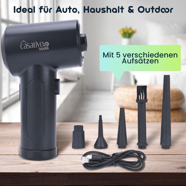 Leistungsstarkes Akku-Druckluftgebläse zum Reinigen & Aufblasen, 7kPa, inkl. 5 Aufsätze, kompakt & vielseitig, ideal für Auto, Haushalt & Outdoor
