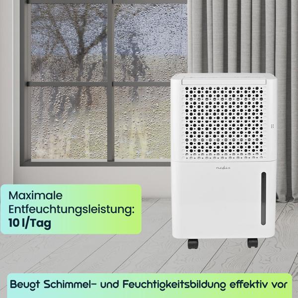Elektrischer Luftentfeuchter mit Luftfilter, 4 Modi Entfeuchtung, Automatisch, Trockene Wäsche, Belüftung, Timer, 10l/Tag, bis 38 m²