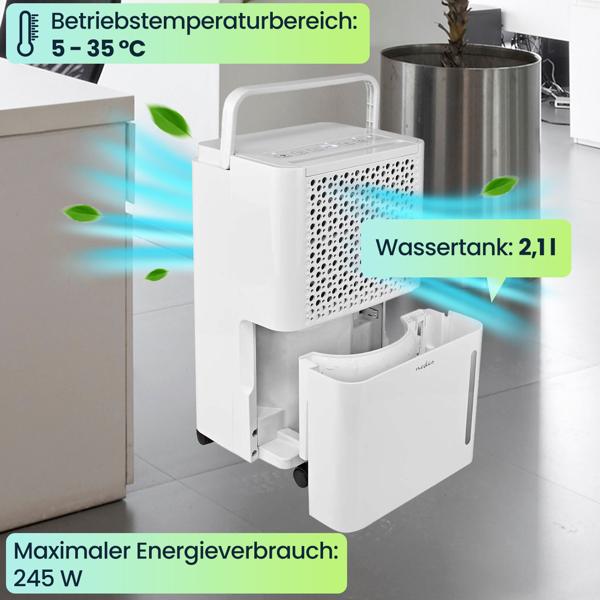 Elektrischer Luftentfeuchter mit Luftfilter, 4 Modi Entfeuchtung, Automatisch, Trockene Wäsche, Belüftung, Timer, 10l/Tag, bis 38 m²