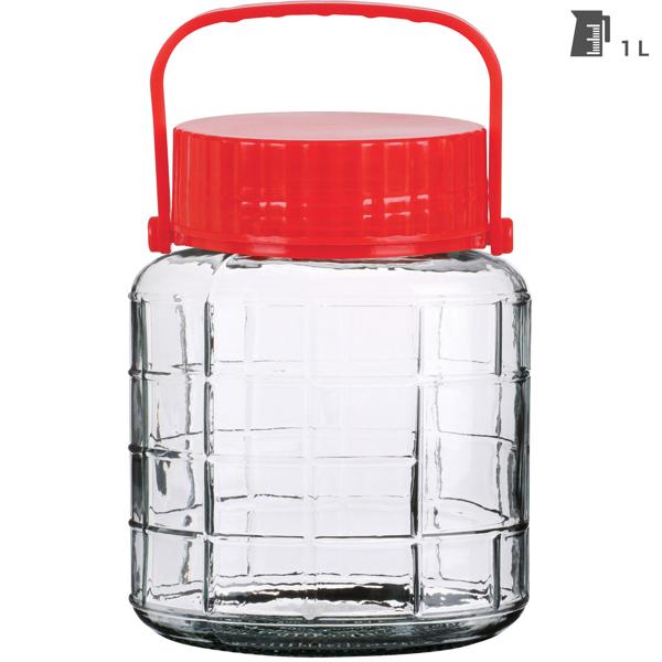 2er-Set Vorratsglas Weithalsglas 1 Liter mit Henkel - Lebensmittel hygienisch lagern - 2 Verschlusskappen - Fermentierglas Einmachglas Gurkenglas