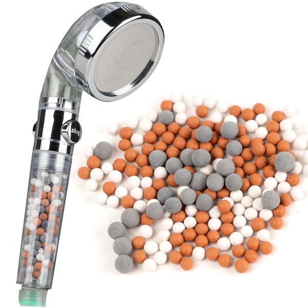 Wasserspar-Duschbrause mit bioaktiven Filtersteinen - 40% Wasserersparnis & 3 Strahlarten inkl. Massagefunktion - ABS Chrom PC Edelstahl - Nachfüllpackung