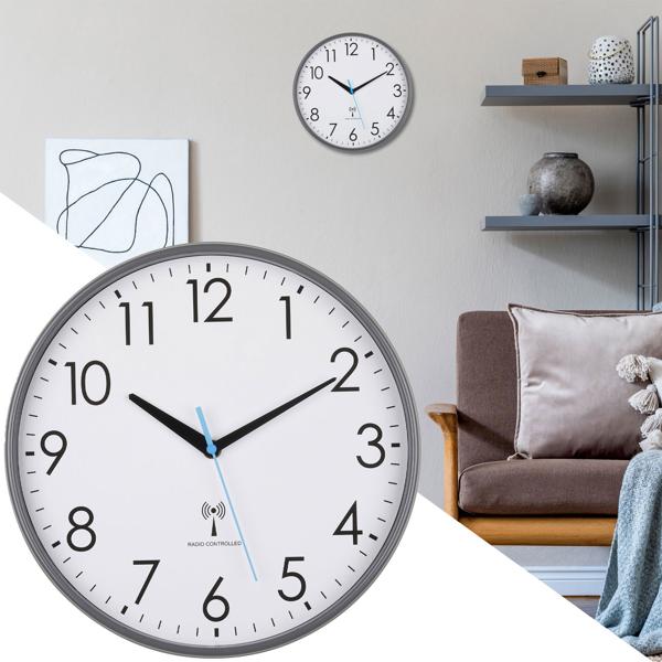 Analoge Funk-Wanduhr Ø 30 cm - präzise Zeitanzeige mit automat. Sommer/Winterzeit Umstellung - Schwarz/Weiss batteriebetrieben für alle Räume