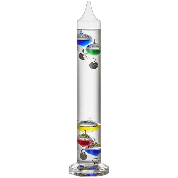 Galileo Thermometer Flüssigkeitsthermometer aus Glas - Präzise Temperaturanzeige 18-26°C - 33cm Höhe, bunte Kugeln, für Wohnzimmer & Büro
