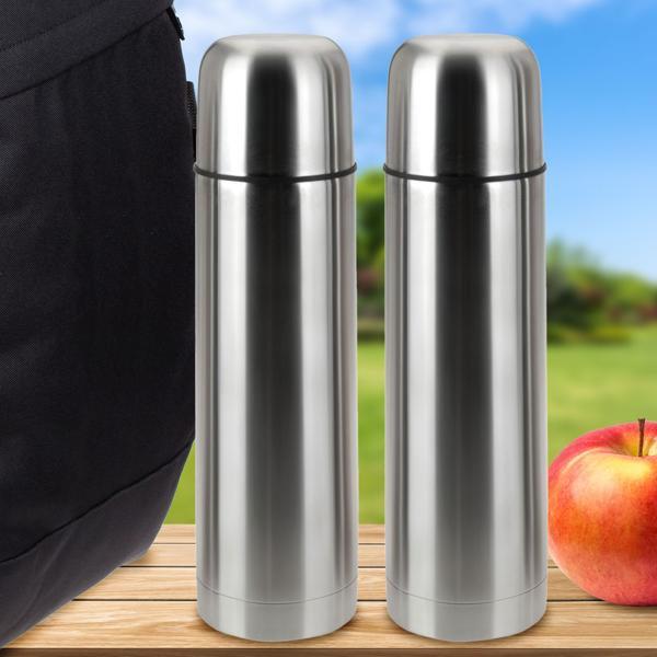 2er-Set Vakuum-Isolierflasche Edelstahl 0,5l - Hält Heissgetränke bis zu 6 Std. warm - Mit Becher im Deckel - Für Kaffee, Tee, Camping & Reisen