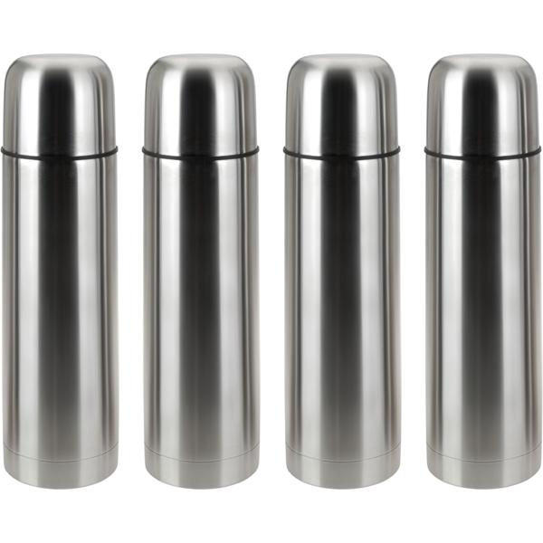4er-Set Vakuum-Isolierflasche Edelstahl 0,5 L - Heiss/Kalt Getränke 6h warm/kühl - Deckel als Becher - Robust für Camping/Reisen - 24cm