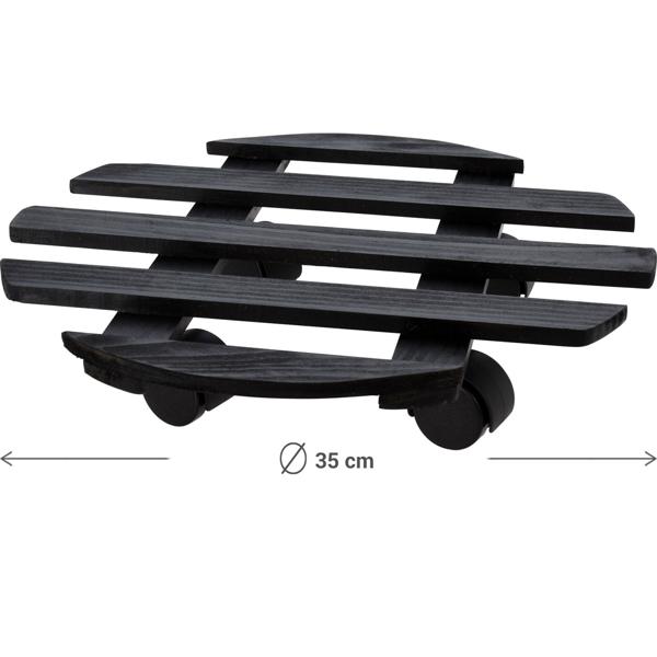 Pflanzenroller rund schwarz - Ø 35 cm, bis 50 kg - Robuster Pflanzenwagen aus Pinienholz für optimale Lichtverhältnisse - Schützt Böden effektiv