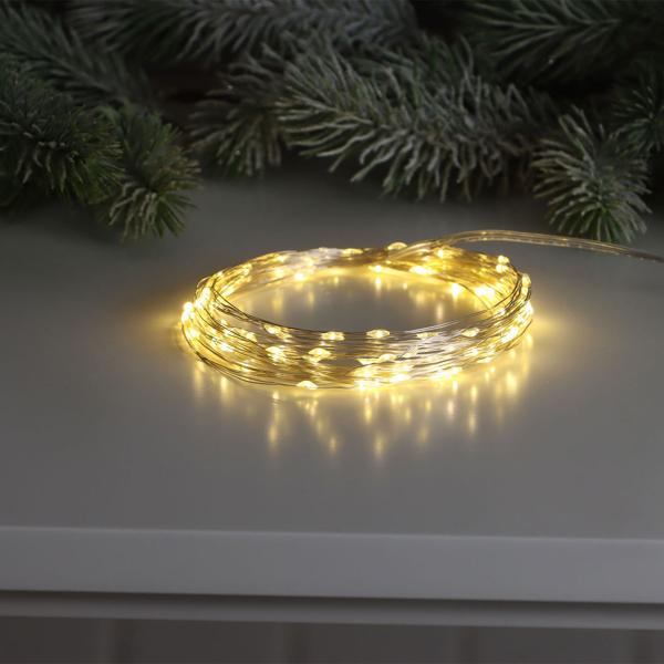 LED-Micro-Lichterkette 5m – 100 warmweisse LEDs, batteriebetrieben – flexibel, langlebig & stimmungsvoll – ideal zur Weihnachtsdekoration