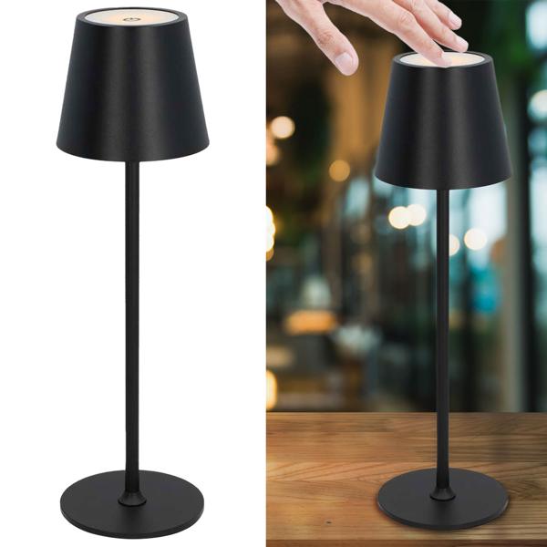 Premium LED Tischlampe Akkubetrieben Schwarz – Touch-Dimmer, IP44, Outdoor & Indoor, Stilvoll & Praktisch