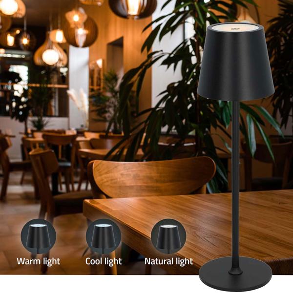 Premium LED Tischlampe Akkubetrieben Schwarz – Touch-Dimmer, IP44, Outdoor & Indoor, Stilvoll & Praktisch