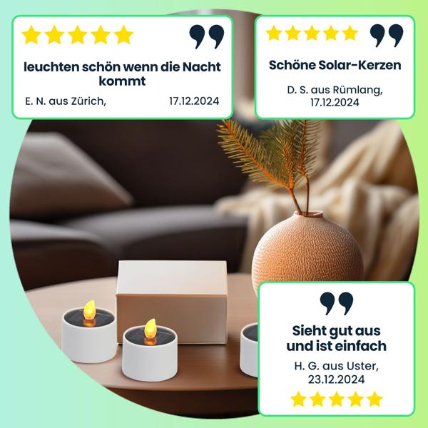 4er-Set Solar-LED-Teelichter – wetterfest (IP44), mit Dämmerungssensor & warmweissen Licht – kabellos, energiesparend & ideal für Garten, Balkon & Deko