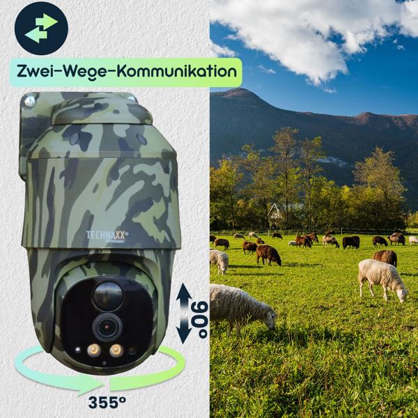 4G PanTilt Dome Überwachungskamera mit Solarmodul, Alarm und Nachtsicht, Zwei-Wege-Kommunikation, PIR Bewegungssensor, IP 65, Tarnfarbe
