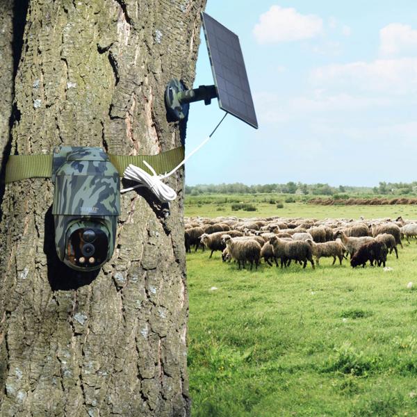 4G PanTilt Dome Überwachungskamera mit Solarmodul, Alarm und Nachtsicht, Zwei-Wege-Kommunikation, PIR Bewegungssensor, IP 65, Tarnfarbe