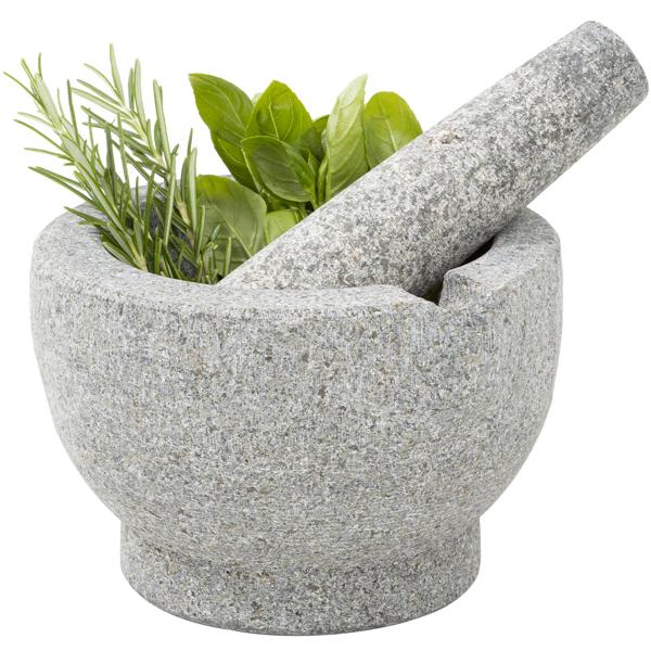 XL Granit Mörser mit Stössel - Zum Zerkleinern & Zermahlen von Gewürzen, Kräutern, Pesto & Marinaden - Massiver Steinmörser Ø 15 cm - Dunkelgrau