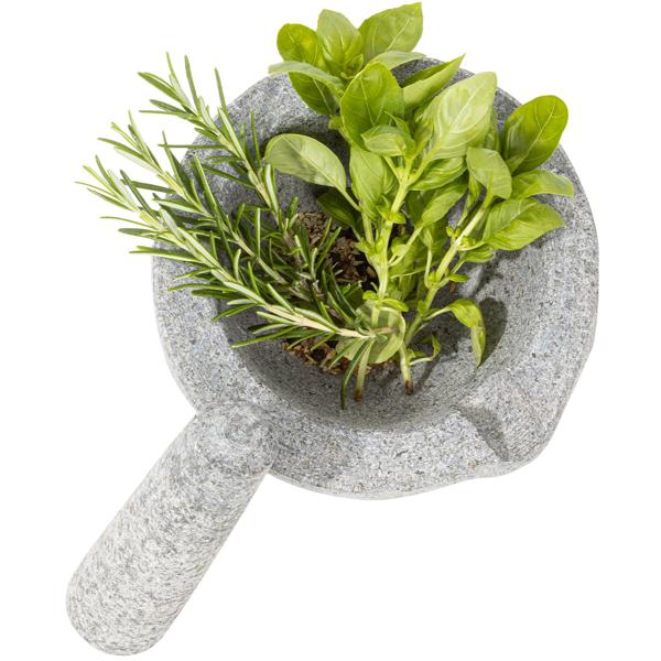 XL Granit Mörser mit Stössel - Zum Zerkleinern & Zermahlen von Gewürzen, Kräutern, Pesto & Marinaden - Massiver Steinmörser Ø 15 cm - Dunkelgrau