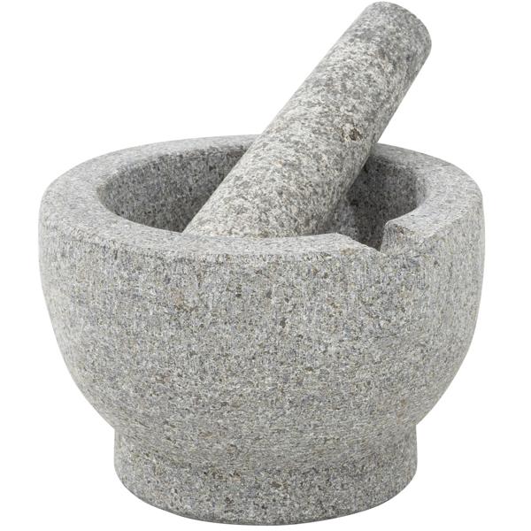 XL Granit Mörser mit Stössel - Zum Zerkleinern & Zermahlen von Gewürzen, Kräutern, Pesto & Marinaden - Massiver Steinmörser Ø 15 cm - Dunkelgrau