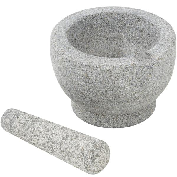 XL Granit Mörser mit Stössel - Zum Zerkleinern & Zermahlen von Gewürzen, Kräutern, Pesto & Marinaden - Massiver Steinmörser Ø 15 cm - Dunkelgrau