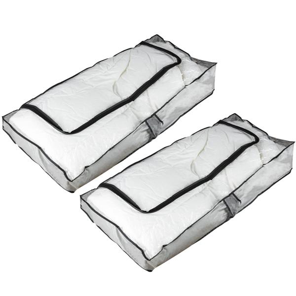 2er-Set Unterbettkommode transparent – Staub- & Mottenschutz für Kleidung/Bettwäsche – 102x45x15cm – faltbar mit Griffen & Reissverschluss