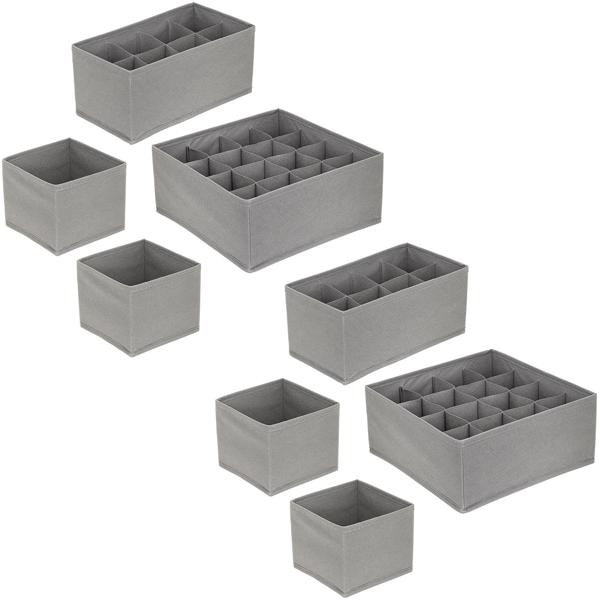 Schubladenorganizer 8er-Set grau - Modulares Ordnungssystem für Schränke, Kommoden, Kosmetikschränke - Schutz vor Kratzern - 8 Einteiler