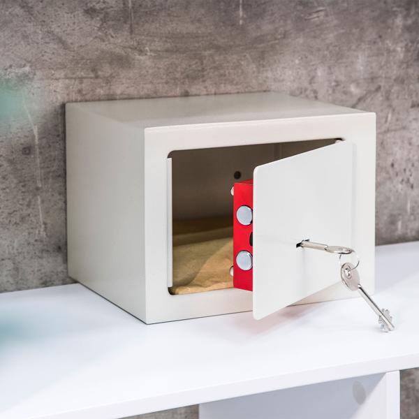 Robuster Möbeltresor in Weiss, 23 x 17 x 17 cm mit 2 Schlüsseln – Diskret, Kompakt & sicherer Schutz für Ihre Wertsachen