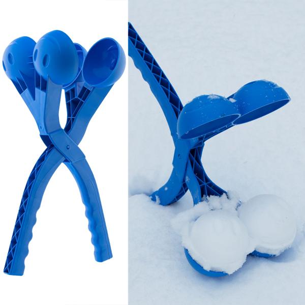 2er-Set Doppel-Schneeballformer - kreiert 2 perfekte Schneebälle gleichzeitig - Kunststoff blau, 36x15x8cm - für Winterspass & Schneeballschlachten