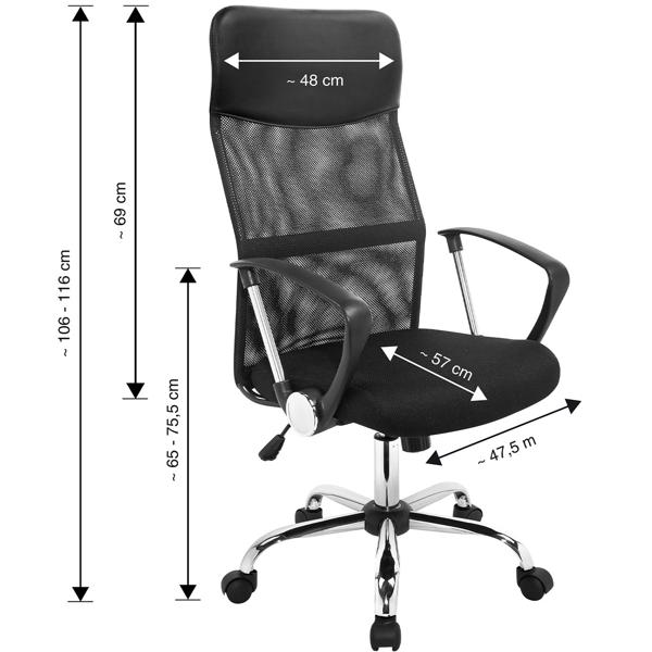 Komfortabler Netz-Bürostuhl: Drehbar, mit Armlehnen, Kopfstütze & S-Rückenlehne. Höhenverstellbar, schwarzer ergonomischer Drehstuhl mit Rollen