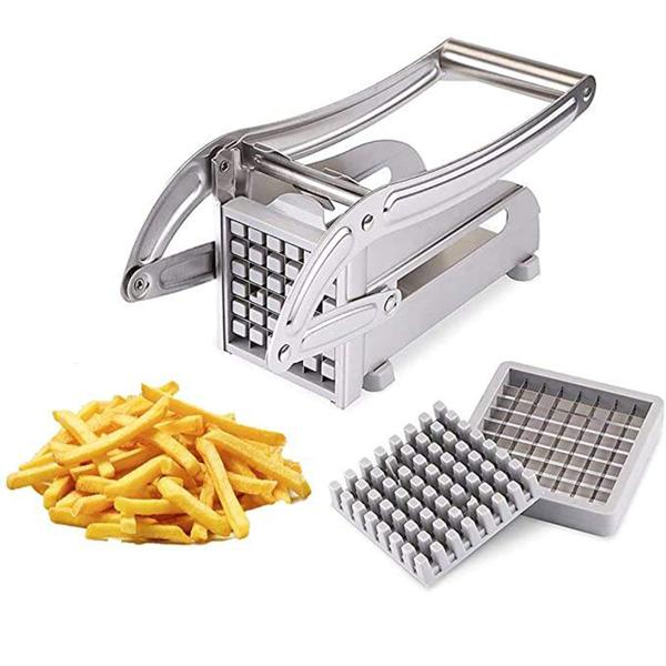 Pommes- & Gemüseschneider Edelstahl - Hausgemachte Pommes frites & Gemüsesticks - 2 Schneidegitter (9x9mm, 12x12mm) - Spülmaschinenfest & platzsparend