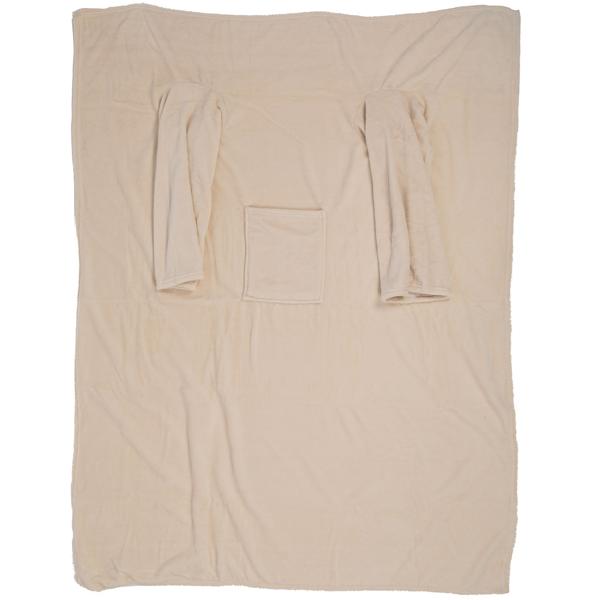Flauschig-weiche Kuscheldecke mit Ärmeln, beige, für gemütliche Stunden, Fernsehabende, Lesen & mehr