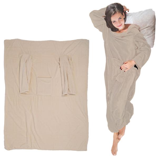 2er-Set Flauschig-weiche Kuscheldecke mit Ärmeln, beige, für gemütliche Stunden, Fernsehabende, Lesen & mehr
