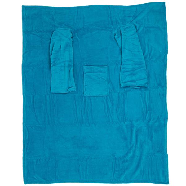 Flauschig-weiche Kuscheldecke mit Ärmeln, türkis, für gemütliche Stunden, Fernsehabende, Lesen & mehr