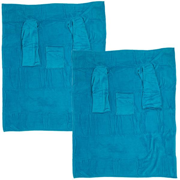 2er-Set Flauschig-weiche Kuscheldecke mit Ärmeln, türkis, für gemütliche Stunden, Fernsehabende, Lesen & mehr