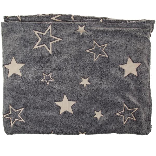 2er Gemütliche Fleece-Decke mit Leuchtsternen: 173x135cm, grau, maschinenwaschbar - Kuschelweiche Decke für entspannte Abende & Sternen-Träume