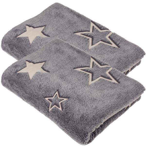 2er Gemütliche Fleece-Decke mit Leuchtsternen: 173x135cm, grau, maschinenwaschbar - Kuschelweiche Decke für entspannte Abende & Sternen-Träume