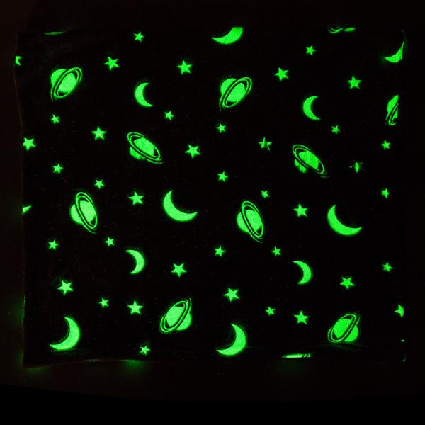 2er-Set Kuscheldecke Fleece grau - Leuchtplaneten Glow-in-the-Dark, ideal als Nachtlicht & Geschenkbox - 135x173 cm, waschbar 30°C